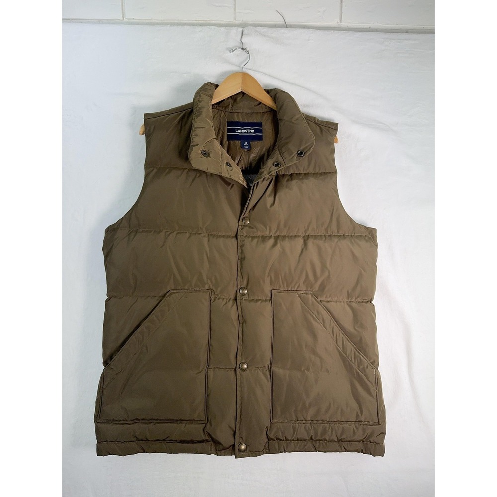 Lands End Down Puffer Vest Mens Medium 600 Fill Power RDS‎ Silver Warm Outdoor
